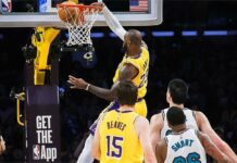 Леброн Джеймс с трети пореден трипъл-дабъл за Лейкърс (видео)